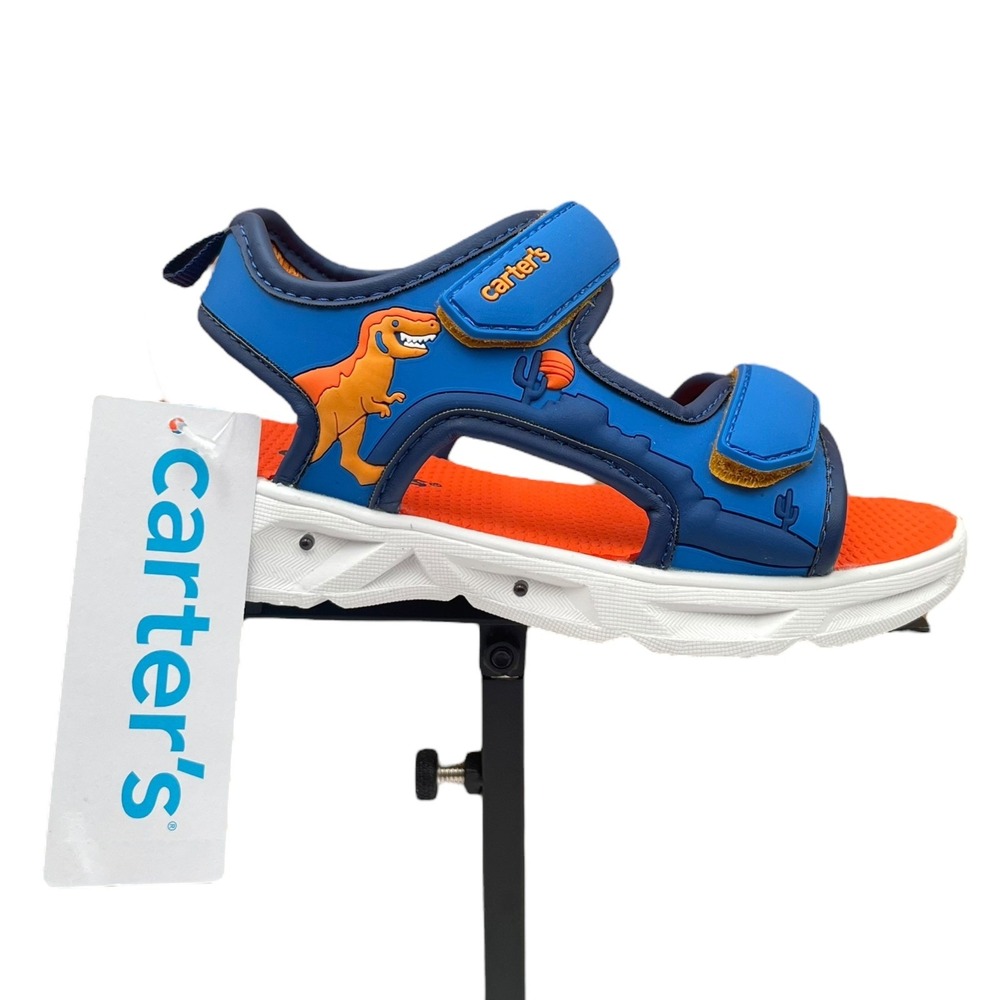 Carter's Little Boys‎ Open Toe Sandals Size 12 Blue Orange Light-up Adjustable
